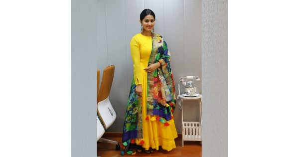 yellow color gown for haldi